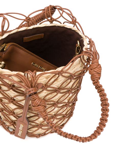 Miu Miu Netted Straw Bucket Bag .